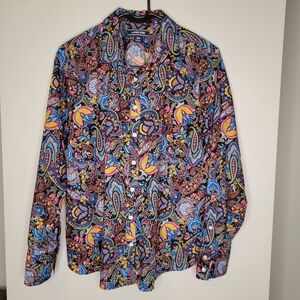 Lands' End Vibrant Paisley Button-Down in Black with Multicolor Print 10P